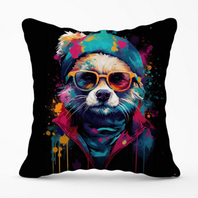 Warren Reed Designer Multi Coloured Splashart Dog Cushions 45Cm X 45Cm from B&Q