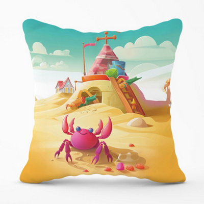 Warren Reed Designer Pink Crab On A Beach Holiday Cushions 45Cm X 45Cm from B&Q