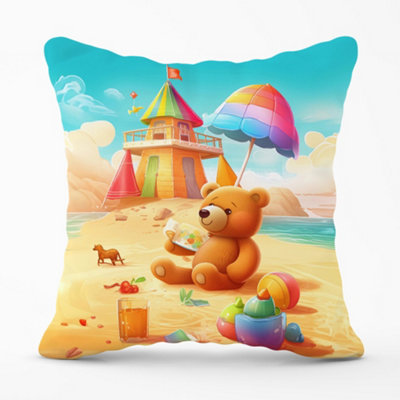 Warren Reed Designer Bear On A Beach Holiday Cushions 45Cm X 45Cm from B&Q