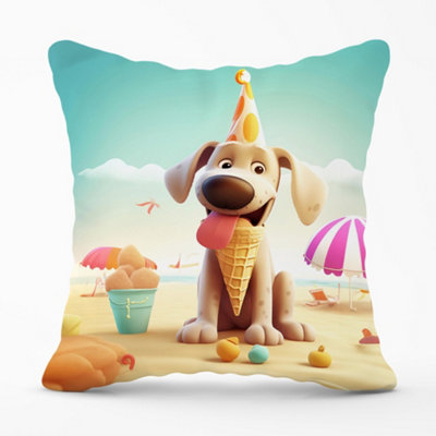 Warren Reed Designer Dog On A Beach Holiday Cushions 45Cm X 45Cm from B&Q
