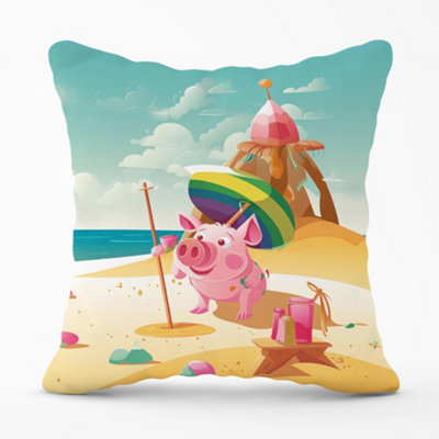 Warren Reed Designer Piglet On A Beach Holiday Cushions 45Cm X 45Cm from B&Q