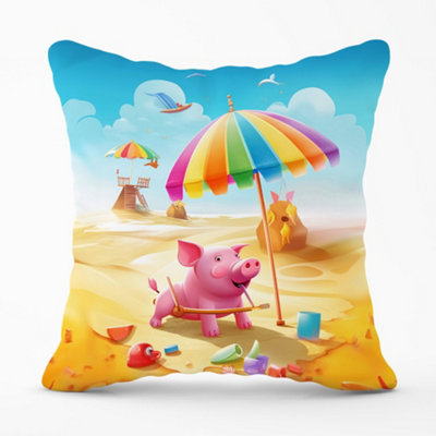 Warren Reed Designer Pig On A Beach Holiday Cushions 45Cm X 45Cm from B&Q