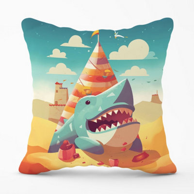 Warren Reed Designer Shark On A Beach Holiday Cushions 45Cm X 45Cm from B&Q