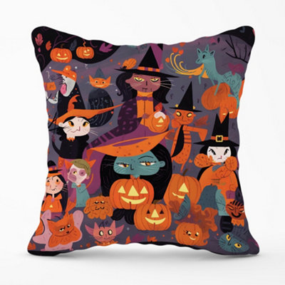Warren Reed Designer A Vibrant Illustration Of Witches And Pumpkin Cushions 45Cm X 45Cm from B&Q