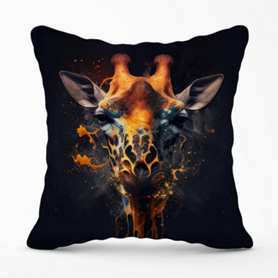 Warren Reed Designer Golden Giraffe Face Splashart Cushions 60Cm X 60Cm from B&Q