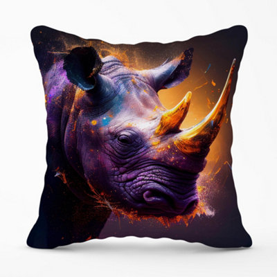 Warren Reed Designer Golden Rhino Face Splashart Cushions 60Cm X 60Cm from B&Q
