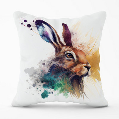 Warren Reed Designer Hare Close Up Splashart Cushions 60Cm X 60Cm from B&Q