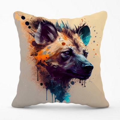 Warren Reed Designer Hyena Face Splashart Light Background Cushions 60Cm X 60Cm from B&Q