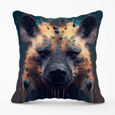 Warren Reed Designer Hyena Face Splashart Dark Background Cushions 60Cm X 60Cm from B&Q