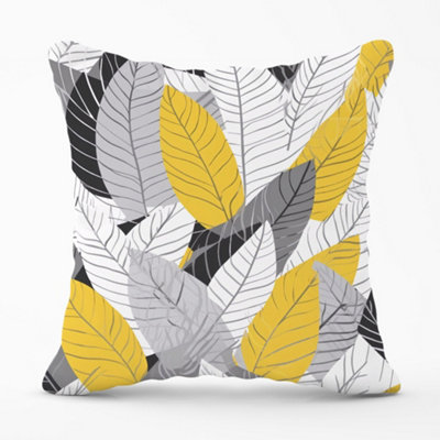 Warren Reed Designer Yellow Grey Feather Leaves Cushions 60Cm X 60Cm from B&Q