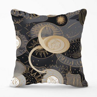 Warren Reed Designer Abstract Silver Gold Sun And Moon Cushions 60Cm X 60Cm from B&Q