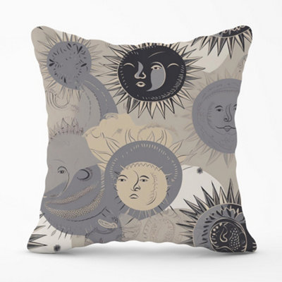 Warren Reed Designer Grey Black Abstract Moon And Sun Cushions 60Cm X 60Cm from B&Q