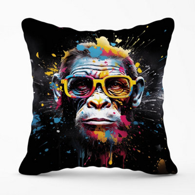Warren Reed Designer Coloured Splashart Monkey Face Cushions 60Cm X 60Cm from B&Q