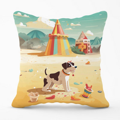 Warren Reed Designer Doggy On A Beach Holiday Cushions 60Cm X 60Cm from B&Q