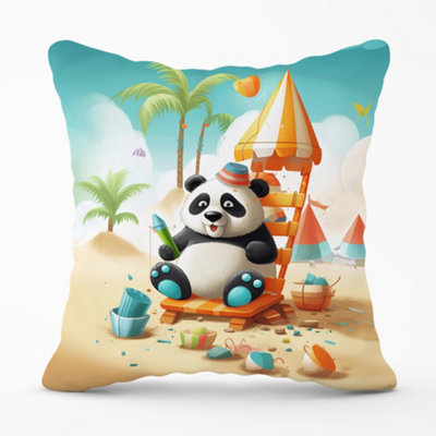 Warren Reed Designer Panda On A Beach Holiday Cushions 60Cm X 60Cm from B&Q