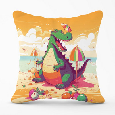 Warren Reed Designer Crocodile On A Beach Holiday Cushions 60Cm X 60Cm from B&Q