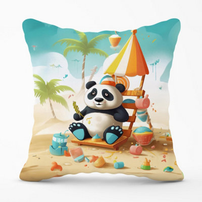 Warren Reed Designer Happy Panda On A Beach Holiday Cushions 60Cm X 60Cm from B&Q