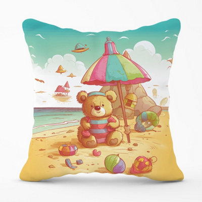 Warren Reed Designer Lucky Teddy Bear On A Beach Holiday Cushions 60Cm X 60Cm from B&Q