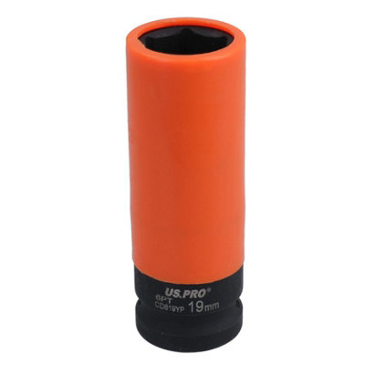 B&Q -  19mm Double Deep Impact Metric Alloy Wheel Nut Socket Thin Walled 1/2In Drive