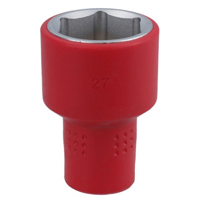 Ab Tools 27Mm 1/2In Drive Vde Insulated Shallow Metric Socket 6 Sided Single Hex 1000 V