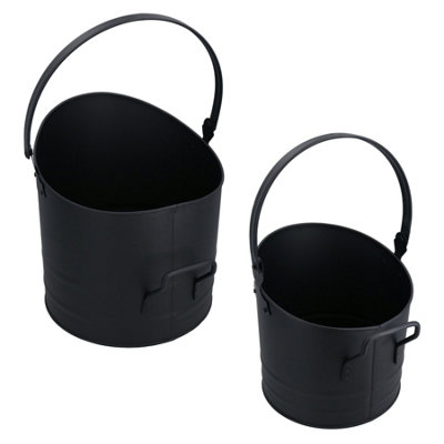 AB Tools Set Of 2 Nesting Round Coal Bucket Log Burner Scuttle Wide Mouth Fire Fireplace from B&Q