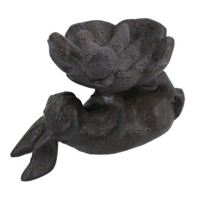 B&Q -  Rabbit / Bird Bath Cast Iron Feeder Sitting Ornament Garden Feature Statue House