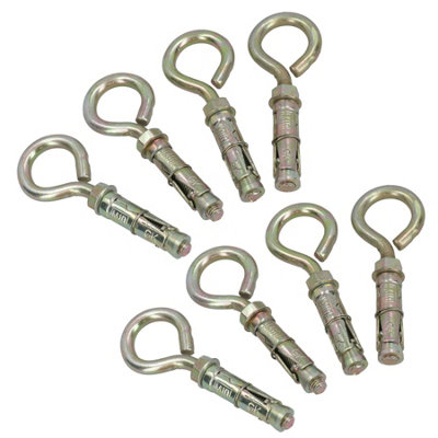 AB Tools 10mm Closed Hook Eye Bolts Rawl Shield Wall Anchor Expansion Brick Stone 8Pc from B&Q