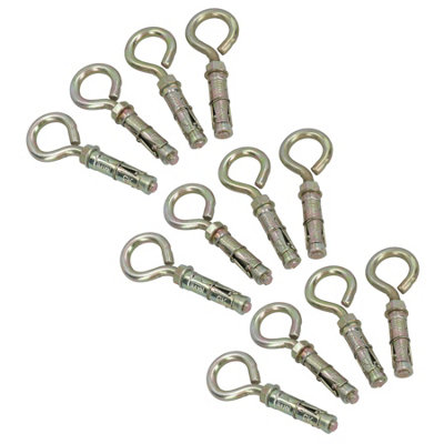 AB Tools 10mm Closed Hook Eye Bolts Rawl Shield Wall Anchor Expansion Brick Stone 12Pc from B&Q