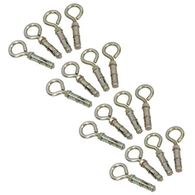 AB Tools 10mm Closed Hook Eye Bolts Rawl Shield Wall Anchor Expansion Brick Stone 16Pc from B&Q