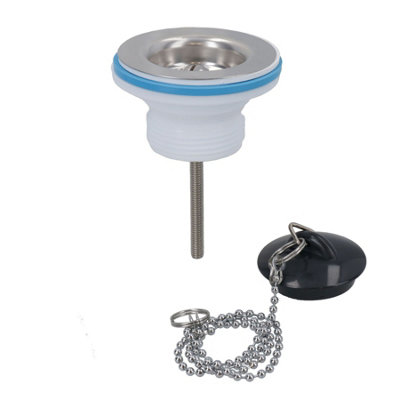 B&Q -  1-1/4In. Kitchen Sink Strainer Waste Complete With Plug + Chain + Fixing Bolt