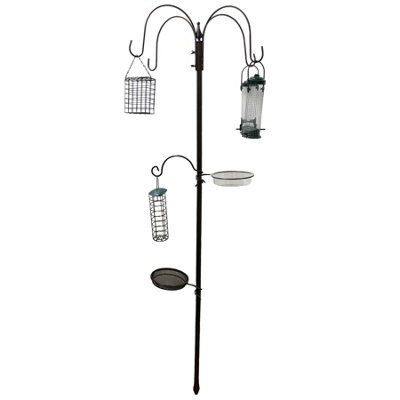 Outdoor Garden Wild Bird Feeding Station Holder with Hanging Feeders Bathing - Image 2