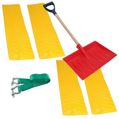 AB Tools 4 X Tyre Grip Mats Snow Shovel & 8T Tow Rope Recovery Strap Snow Mud Sand from B&Q