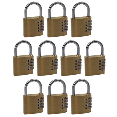 AB Tools 50mm Brass Combination Padlock Lock Security Shed Garage Door Luggage 10Pc from B&Q