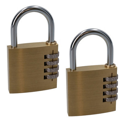 AB Tools 50mm Brass Combination Padlock Lock Security Shed Garage Door Luggage 2Pc from B&Q
