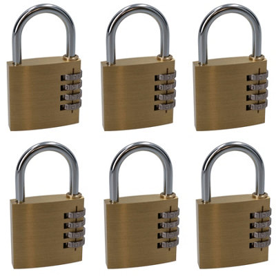 AB Tools 50mm Brass Combination Padlock Lock Security Shed Garage Door Luggage 6Pc from B&Q