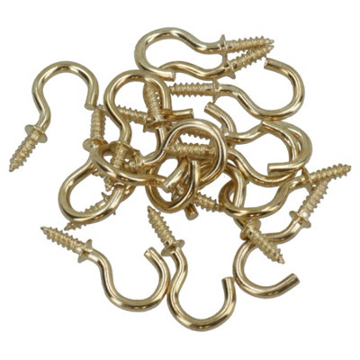 B&Q -  Shouldered Screw Hooks Fasteners Hanger Brass Plated 8mm Dia 16mm Length 17Pc