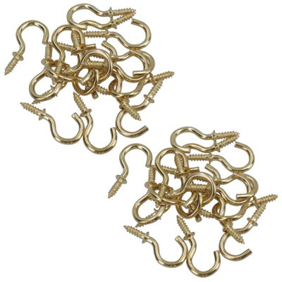 B&Q -  Shouldered Screw Hooks Fasteners Hanger Brass Plated 8mm Dia 16mm Length 34Pc