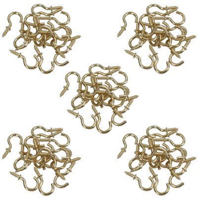 B&Q -  Shouldered Screw Hooks Fasteners Hanger Brass Plated 8mm Dia 16mm Length 85Pc