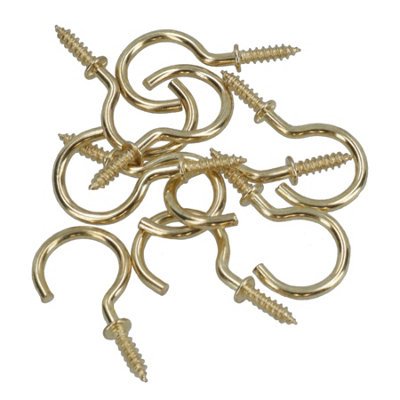 B&Q -  Shouldered Screw Hooks Fasteners Hanger Brass Plated 15mm Dia 25mm Length 10Pc