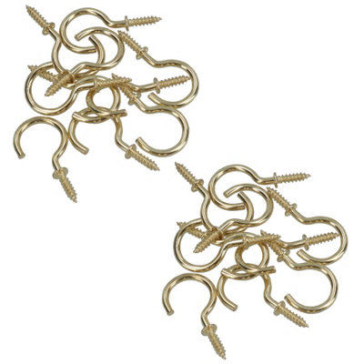 B&Q -  Shouldered Screw Hooks Fasteners Hanger Brass Plated 15mm Dia 25mm Length 20Pc