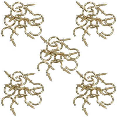 B&Q -  Shouldered Screw Hooks Fasteners Hanger Brass Plated 15mm Dia 25mm Length 50Pc