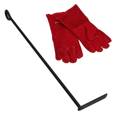 B&Q -  L Ash Rake Scraper Wood Burner Fire Coal Steel Bbq & Heat Resistant Gloves