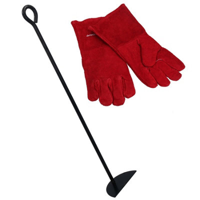 AB Tools D Ash Rake Scraper Wood Burner Fire Coal Steel Bbq & Heat Resistant Gloves