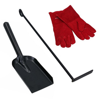 Ab Tools L Ash Rake Scraper, Shovel & Gloves Wood Burner Fire Steel Metal Coal/Black