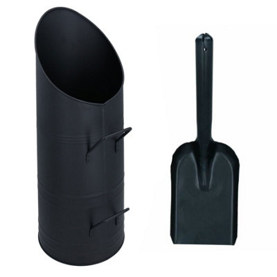 B&Q -  Coal Hod Scuttle Black Metal Bin Coal Carrier Fire Log Burner 56 X 25Cm & Shovel