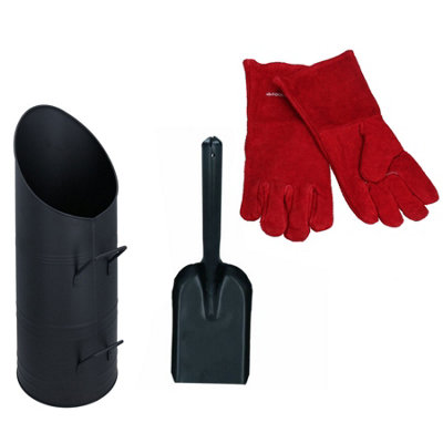 Ab Tools Hod Scuttle Metal Carrier Fire Log Burner 56 X 25Cm, Shovel & Gloves Coal