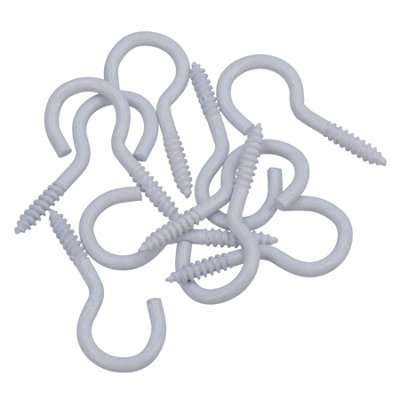 B&Q -  Screw Hook Fasteners Hangers White Plastic Finish 14mm Dia 40mm Length 10Pc