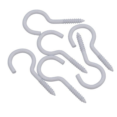 B&Q -  Screw Hook Fasteners Hangers White Plastic Finish 16mm Dia 50mm Length 6Pc
