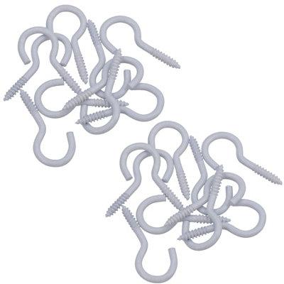 B&Q -  Screw Hook Fasteners Hangers White Plastic Finish 14mm Dia 40mm Length 20Pc