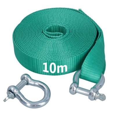 AB Tools Extra Long 10M Recovery Strap Tow Rope & Two Shackles 8T Towing 4X4 Off Road from B&Q